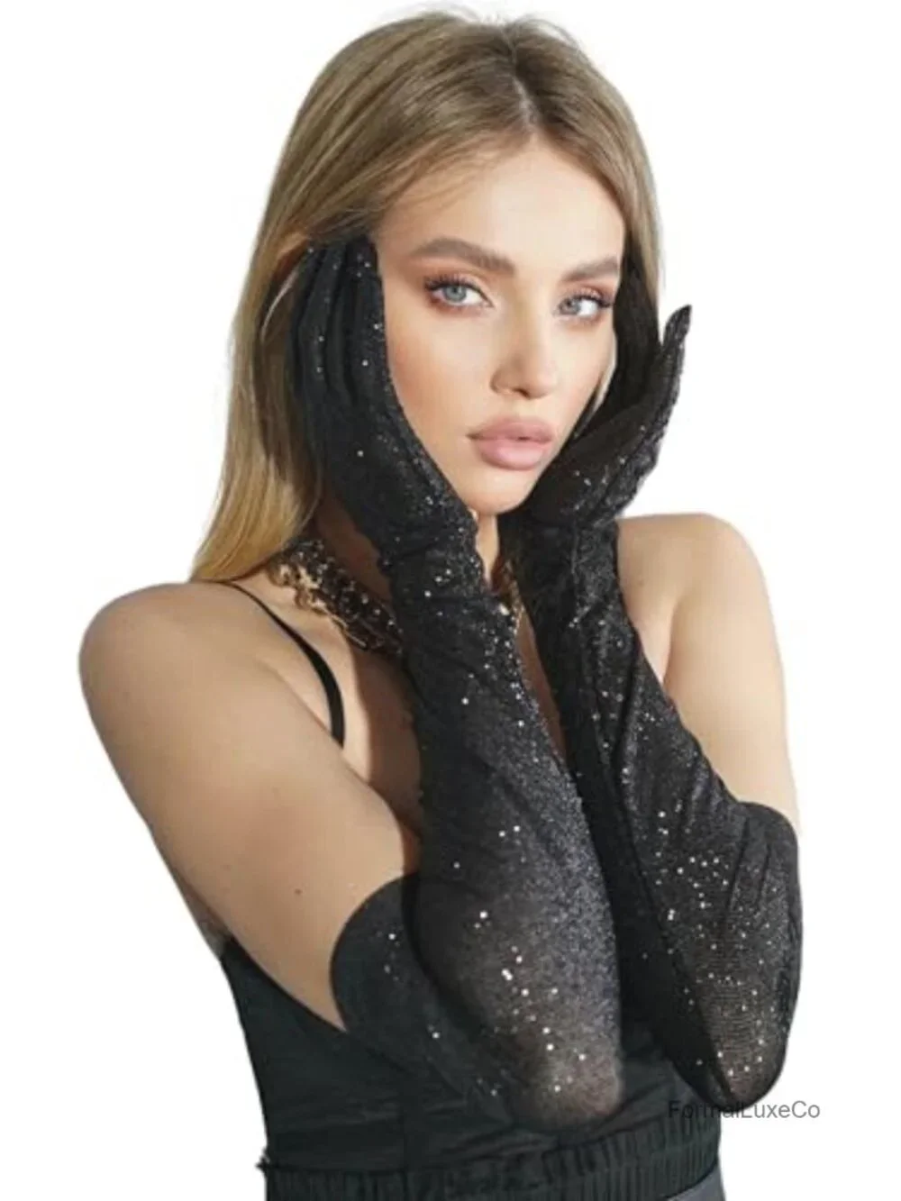 Sheer Tulle Glitter Mesh Long Opera Gloves for Women Bridal Bachelorette Party